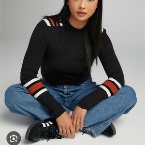 Black Sweater with Striped Accents